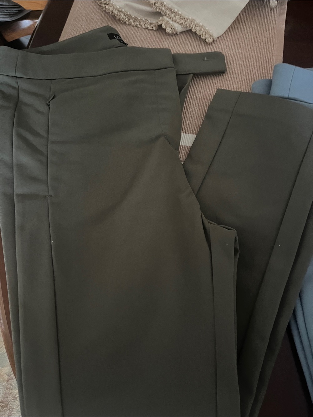 LOFT Tailored High-Waist Trousers in Olive and Light Blue